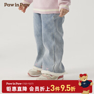 PawinPaw卡通小熊童裝秋冬女寶寶加絨喇叭褲拼接牛仔褲 Indigo牛仔藍色/55 100 cm