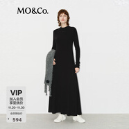 MO&Co.連衣裙含綿羊毛保暖德絨正肩高腰收腰大擺長(cháng)裙顯高摩安珂 黑色 M 165