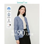 茵曼輕薄簡(jiǎn)約無(wú)領(lǐng)短款羽絨馬甲冬女裝內搭外穿外套上衣 櫻洛藍 XL