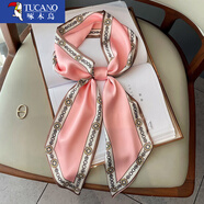 啄木鳥(niǎo)波點(diǎn)絲巾女2024新款小長(cháng)條春秋冬季百搭裝飾襯衫同款時(shí)尚飄帶圍巾 空白徽章粉色