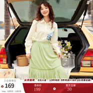 兩三事直筒褶皺半身裙女秋季新品薄款黑色顯瘦a字百褶長(cháng)裙 開(kāi)心自轉體 綠色-薄款-y M