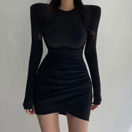 長(cháng)袖針織連衣裙女裝2024新款秋冬韓版修身性感包臀短裙黑色連身裙 黑色 S S建議83斤-106斤