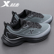 特步（XTEP）男鞋運動(dòng)鞋男新款跑步鞋皮面透氣減震休閑鞋子男軟底老爹鞋男跑鞋 木炭灰/煙灰色/黑 【新款皮面】 42