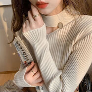 俞兆林（YUZHAOLIN）套頭掛脖針織毛衣女2025秋冬新款設計感小眾打底衫性感上衣女 杏色 S 建議80-95斤