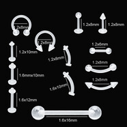 透明唇釘5只裝舌釘肚臍釘臍環(huán)耳釘眉釘多用混款新手穿刺飾品 隱形虎牙釘5只1.2x8mm_桿粗1.2桿長(cháng)8mm