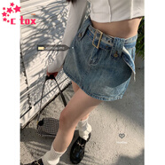 CTOX歐美辣妹牛仔半身裙褲女裝夏季2025年新款短裙防走光a字包臀裙子 淺藍#腰帶款短裙 【帶內襯】 2XL 125-135斤