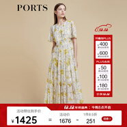 PORTS寶姿商場(chǎng)同款2022春夏新款女裝“絢爛夏花”印花連衣長(cháng)裙 亞麻淺金印花 L (8)