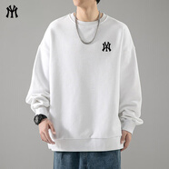 MY潮牌純棉衛衣男女純棉休閑運動(dòng)25年秋冬季新款寬松圓領(lǐng)連帽t恤 白色圓領(lǐng) L