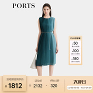 PORTS寶姿女裝2024春夏新款腰鏈裝飾圓領(lǐng)無(wú)袖優(yōu)雅漸變百褶連衣裙 綠色 XS (2)