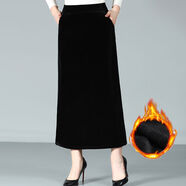 2024金絲絨半身裙女秋冬加絨2024款中長(cháng)款高腰A字裙垂感口袋長(cháng)裙 加絨款黑色裙長(cháng)85cm不開(kāi)叉 XL XL