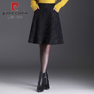 皮爾卡丹小香風(fēng)格子a字短裙女秋冬毛呢半身裙高腰中裙小個(gè)子大擺傘裙半裙 黑色 M 建議90-100斤