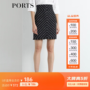 PORTS寶姿  新品商場(chǎng)同款女裝條紋高腰半身裙通勤顯瘦SN8S007HFD014 黑色 L (8)