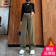 AEMAPE韓版加絨垂墜感休閑闊腿褲女2025歐洲站冬新款寬松休閑運動(dòng)香蕉褲 軍綠色(加絨) 加厚 M (建議80-100斤)