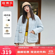 坦博爾羽絨服女短款翻領(lǐng)韓版寬松女士燈芯絨外套TD236266 海鹽藍 165 