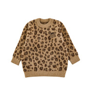 幼悠女童復古豹紋毛衣中長(cháng)款秋冬萌趣可愛(ài)豐盈蓬松時(shí)髦百搭上衣 