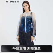 S.DEER圣迪奧女裝休閑連帽漸變收腰輕薄短款外套S21182220 深群青/83 M 165