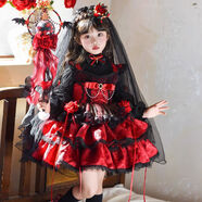 萬(wàn)圣節兒童服裝洛麗塔女童公主裙生日套裝秋冬季寶寶禮服蓬蓬裙子 黑夜精靈+掛飾+毛衣+皇冠頭紗+項煉+手杖+襪子送 150cm