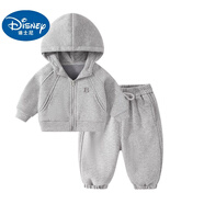 迪士尼（Disney）【加絨連帽外套】嬰兒加絨衣服男女童衛衣秋冬小童時(shí)尚可愛(ài)套裝 花灰色連帽加絨套裝 100 升級款100 建議身高90-100cm