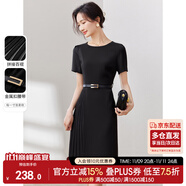 尚都比拉設(shè)計感拼接連衣裙夏季高級感氣質(zhì)百褶裙小個子中長裙子 雅黑色 M