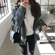 相伊戀人針織開(kāi)衫女25年秋冬季新款設計感毛衣針織外套顯瘦慵懶風(fēng)大衣外套 青灰色【中款】 均碼