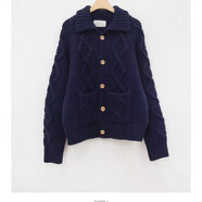 AEMAPE開衫針織衫女2025春秋冬加厚粗針寬松外穿百搭慵懶洋氣翻領(lǐng)外套女 藏青色 S 建議80-95斤