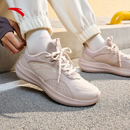 安踏運動(dòng)鞋女鞋秋冬皮面防潑水減震軟底輕質(zhì)休閑跑步鞋旅游訓練鞋子女 【加絨-防潑水皮面】藕灰/象牙白-15 37.5