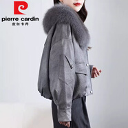 皮爾卡丹（pierre cardin）真狐貍毛毛領(lǐng)皮草大衣女拼接2025冬新款牌OL羽絨外套女裝 灰色 S
