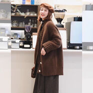 AEMAPE復古咖色馬海毛開(kāi)衫毛衣女2025秋冬新款加厚寬松慵懶風(fēng)針織開(kāi)衫女 咖色 M