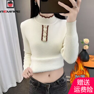 AEMAPE秋冬新款女士一體絨半高領(lǐng)針織打底毛衣修身內搭加絨加厚保暖上衣 四?？郯敫哳I(lǐng)白色【一體絨加厚】  L 建議110-120斤