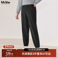 MsShe【歐棉絨】大碼女裝2025新款冬裝休閑松緊腰顯瘦直筒闊腿褲 【束腳褲】黑色現貨 偏小一個(gè)碼 3XL