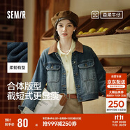 森馬（Semir）森柔牛仔|牛仔外套女短款翻領(lǐng)做舊秋夾克小個子街頭103524108001