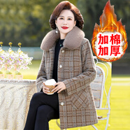 媽媽裝時(shí)尚格子外套秋冬裝高貴保暖過(guò)年衣服毛呢大衣中老年女裝 咖啡色高品質(zhì)送運費險 咖啡色高 XL 建議90-105斤穿