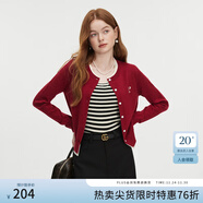 范思藍恩撞色拼接針織開(kāi)衫女秋2024新款蝴蝶結刺繡減齡上衣13122 蕉紅色 M