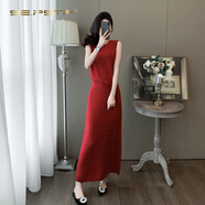 夏典素訂女王（SE.PSTP）法式Chic小香風(fēng)氣質(zhì)冰絲針織套裝裙夏季新款鏤空設計感兩件套長(cháng)裙 紅色 L