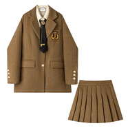 小紅書(shū)爆款過(guò)年戰袍穿搭套裝2025學(xué)院風(fēng)套裝秋冬JK制服英倫風(fēng)搭配 咖色秋冬加厚 S 均碼