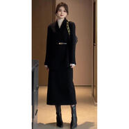 夢(mèng)痕秋冬裝新款女裝時(shí)尚氣質(zhì)穿搭法式復古加厚套裝裙子通勤小香風(fēng) 黑色套裝裙 M