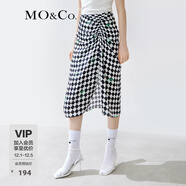 MO&Co.半身裙桑蠶絲人絲復古摩登黑白棋盤(pán)高腰抽褶開(kāi)叉摩安珂 黑白棋盤(pán)格 M 165