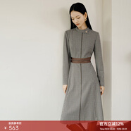 顏域千鳥(niǎo)格氣質(zhì)連衣裙女裝2024新款冬季收腰顯瘦長(cháng)袖立領(lǐng)中長(cháng)款 灰色 M/38