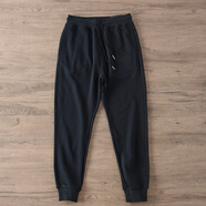 AK美國潮牌休閑褲男舒適毛圈棉字母刺繡褲子男彈力修身百搭小腳褲男 黑藍色 S 建議95-110斤