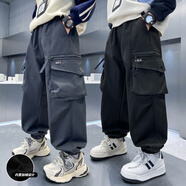 THINKPIRE男童褲子加絨秋冬款童裝休閑褲兒童工裝褲中大童男孩長(cháng)褲炸街潮流 深灰色 170 碼建議身高165CM