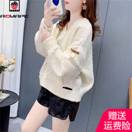AEMAPE設計感破洞V領(lǐng)套頭毛衣女2025秋冬新款韓版百搭寬松洋氣時(shí)尚上衣 白色 L