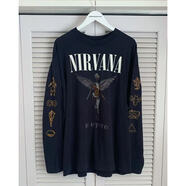 東馨鳥(niǎo)復古重磅潮牌涅槃樂(lè )隊印花搖滾天使長(cháng)袖高街歐美男女t恤純棉t 黑色 M