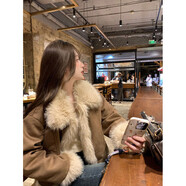 俞兆林（YUZHAOLIN）韓版顯瘦外套女2025秋冬新款法式復古皮毛一體棕色麂皮絨短外套女 咖色【普通款】 XL 125-140斤