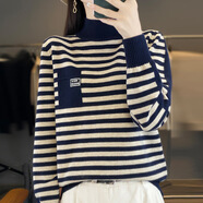 【法式輕奢】秋冬新款撞色洋氣內搭毛衣針織衫時(shí)尚氣質(zhì)打底衫 藏藍色【專(zhuān)柜同款】面料升級 L 建議110-125斤