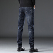 南極人（Nanjiren）韓版修身男褲秋冬厚款修身彈性百搭時(shí)尚感小直筒牛仔 9022-3黑灰色 厚款 28 (2尺1)100斤