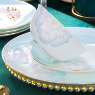 曼遠景德鎮碗碟套裝家用簡(jiǎn)約新中式陶瓷骨瓷餐具喬遷盤(pán)子喬遷禮品 天山雪蓮【實(shí)用六人配置】 40件套