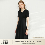 AMII女裝2025法式赫本風(fēng)氣質(zhì)黑色連衣裙女新款V領(lǐng)a字裙修身 黑色 M (160)