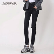 哥弟（GIRDEAR）秋冬高腰植絨時(shí)尚百搭修身顯瘦牛仔小腳褲女1100414 黑色 2XL (6)