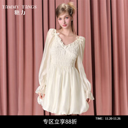 糖力【商場(chǎng)同款】仙氣云感花苞裙 秋新款長(cháng)袖歐根紗連衣裙女 杏色 M