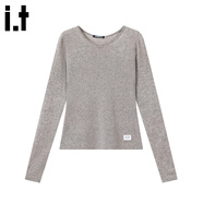 GROUND ZEROi.t潮牌2025秋季長(cháng)袖T恤女簡(jiǎn)約休閑百搭圓領(lǐng)內搭疊穿打底長(cháng)衫上衣 淺灰色 均碼 80-125斤/150-175c